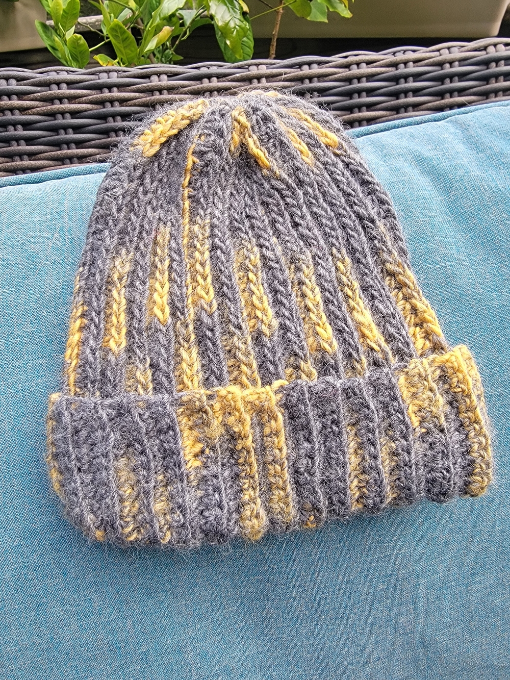Gray and Yellow Knit Beanie - Men Accessories